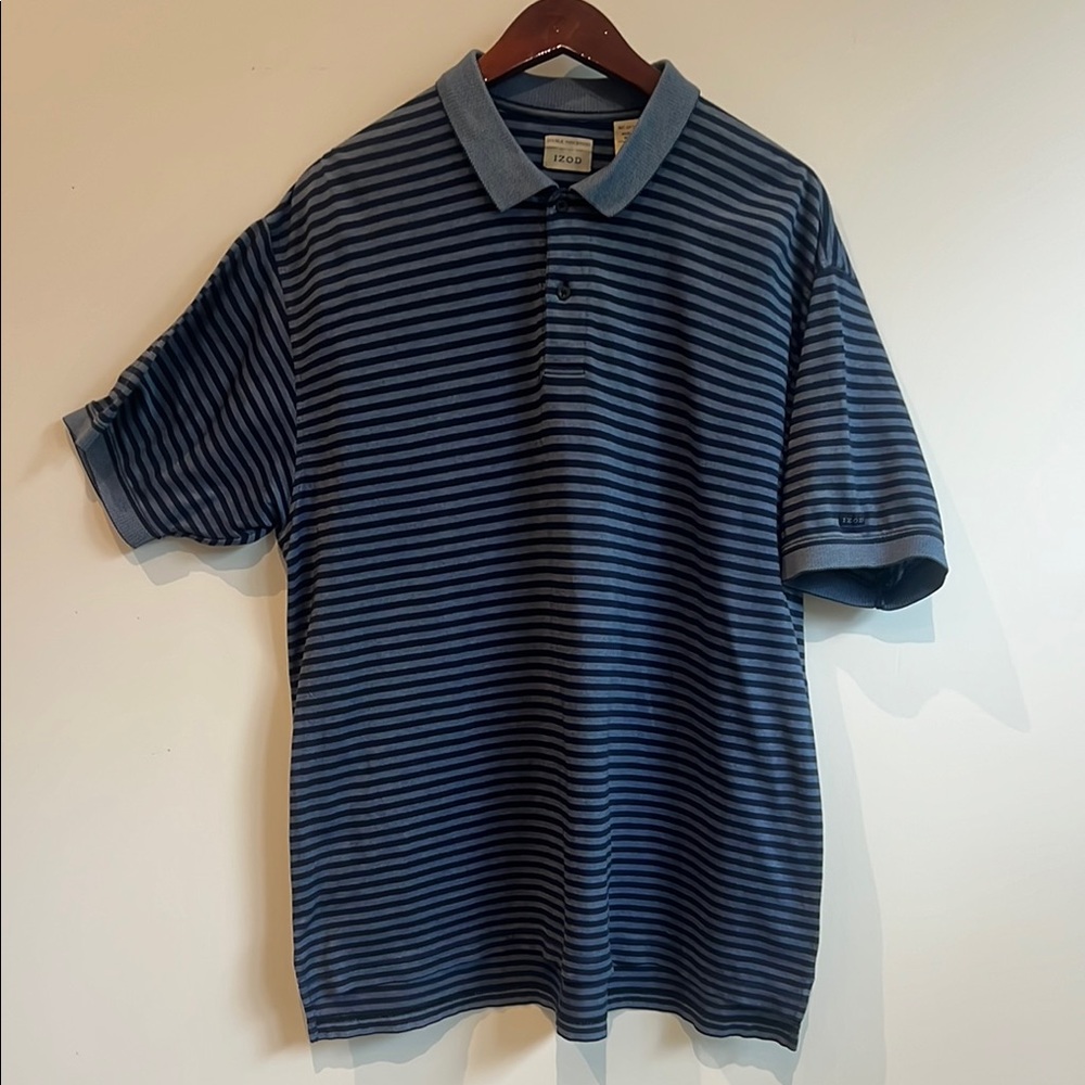 Izod Blue Striped Polo Shirt Classic Style